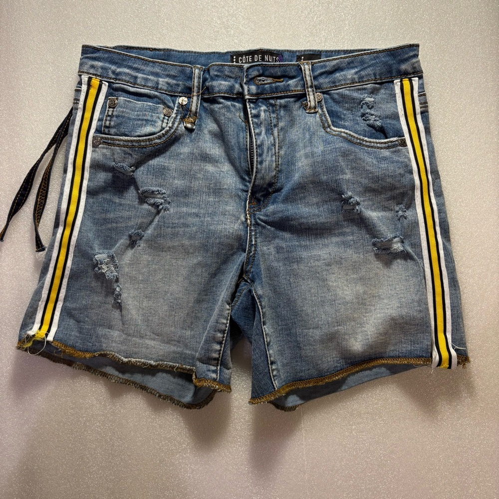 Cote De Nuits Blue Jean Shorts w/ Yellow & Sporty Stripes. Size 11/12.
